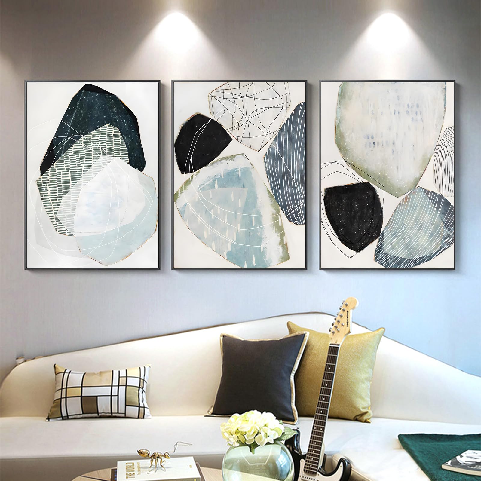 IUNTWEIE Abstract Posters Set of 3 Modern Wall Picture Posters Abstract Geometric Pictures Gold Circular Geometric Canvas Picture Living Room Decoration - Image 2