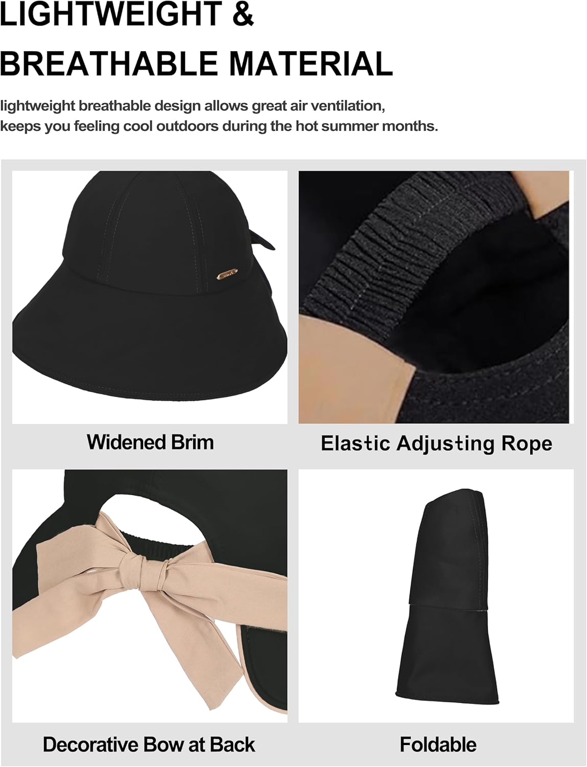 Sun Hat for Women Wide Brim Bucket Hats with Bow Ponytail Hole UV Protection Beach Cap for Summer UPF 50+ - Image 4