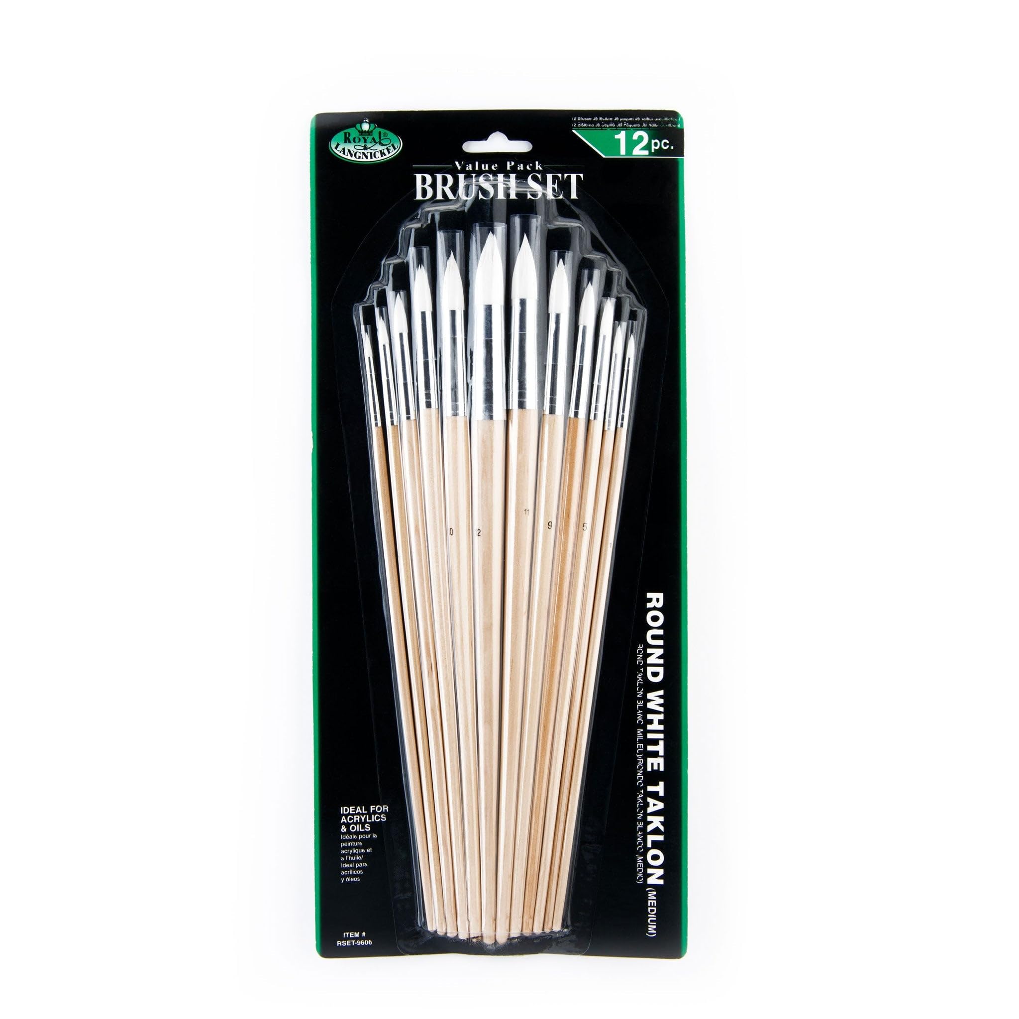 Royal and Langnickel Round Taklon Variety Long Handle Brush Set - White (Pack of 12)