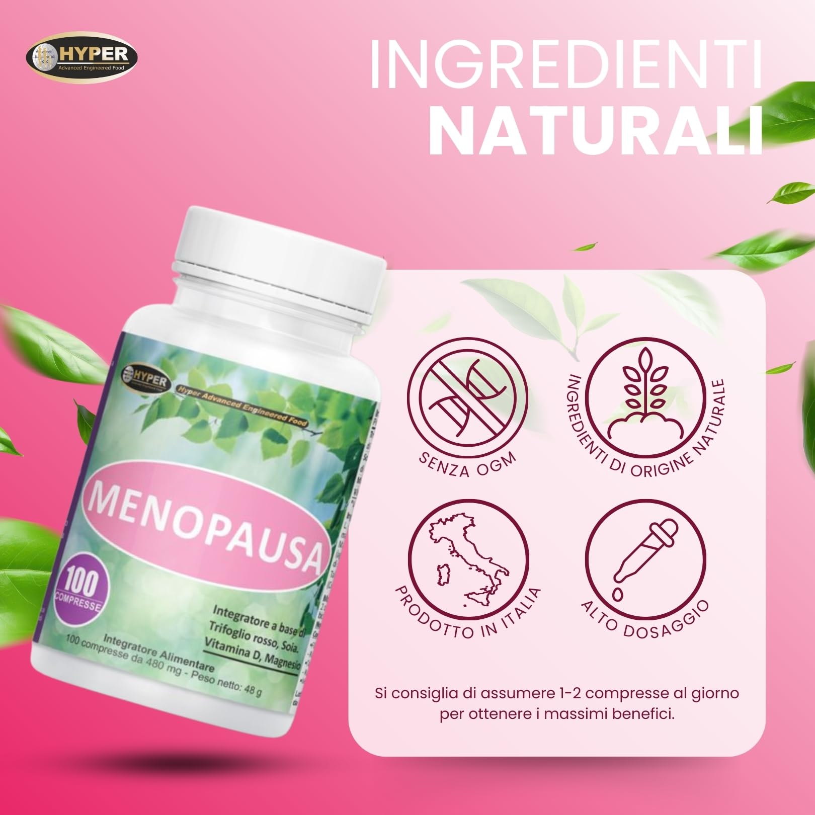 Hyper Integratore Menopausa 3x100 Compresse - Dona Equilibrio degli Estrogeni e Riduce i Sintomi come le Vampate, Sudorazione e Stanchezza - con Trifoglio Rosso, Isoflavoni, Magnesio e Vitamina D