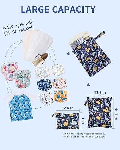 Miniatura 3 de babygoal Bolsas para artículos húmedos y secos, paquete de 4, bolsas de viaje reutilizables impermeables para trajes de baño, pañales de tela para
