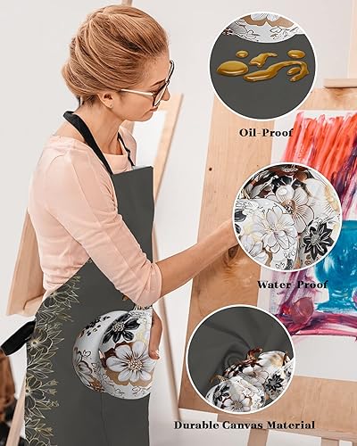 Miniatura 4 de Thanksgiving Fall Bib Aprons with Pockets Waterproof, Adjustable Apron for Men Women Pumpkin Harvest Floral Botanical Grey