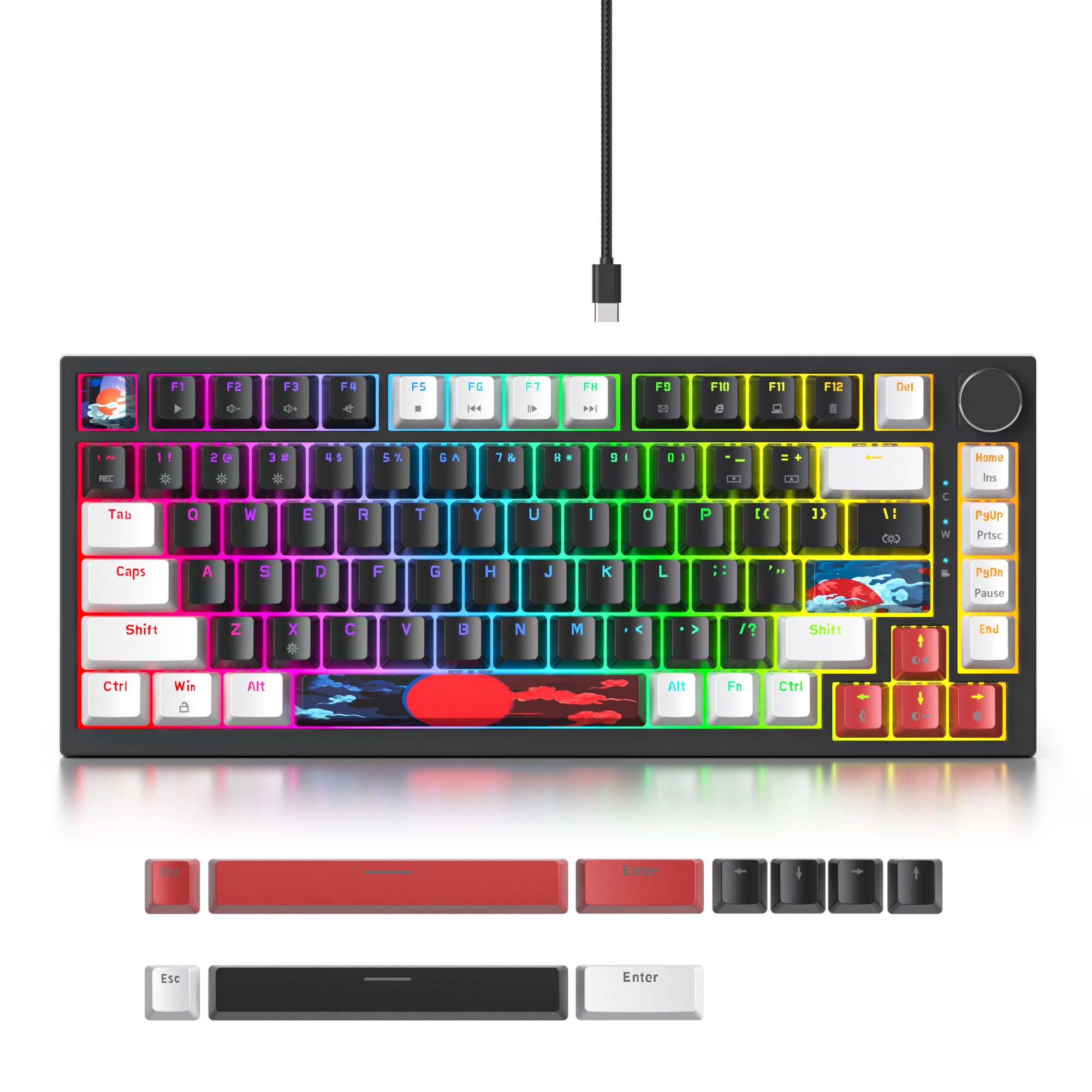 SOLIDEE Teclado mecánico para juegos con cable 75% intercambiable en caliente, teclado retroiluminado RGB con interruptor rojo, teclado mecánico TKL de 82 teclas, teclas PBT NKRO teclado compacto con — view 3