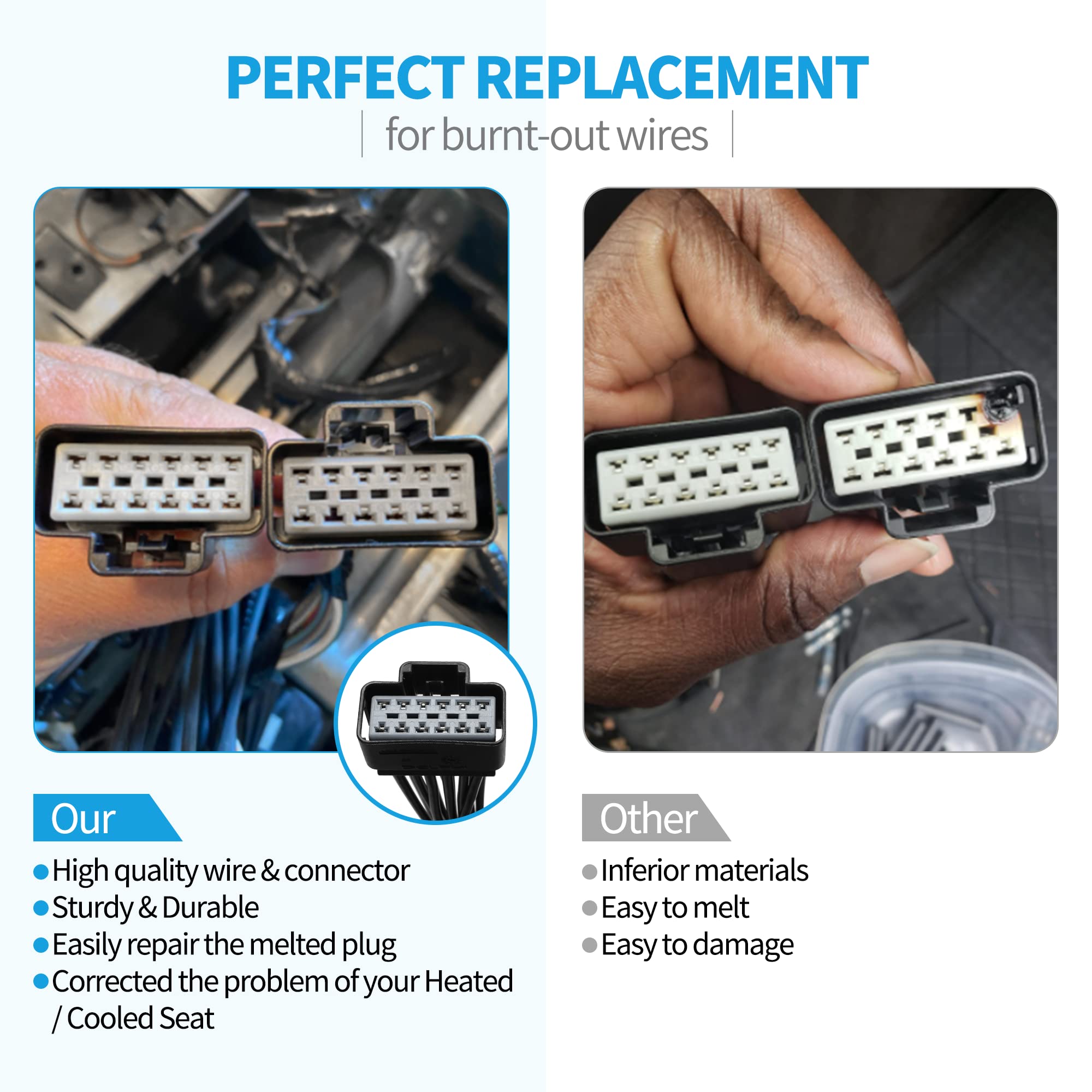 Anina WPT928 Connecteur de module de siège chauffant/refroidi compatible avec Ford F150 F250 F350 Super Duty Mustang Fusion Chevy Tahoe Silverado Buick Allure Terraza 12 fils faisceau de câbles