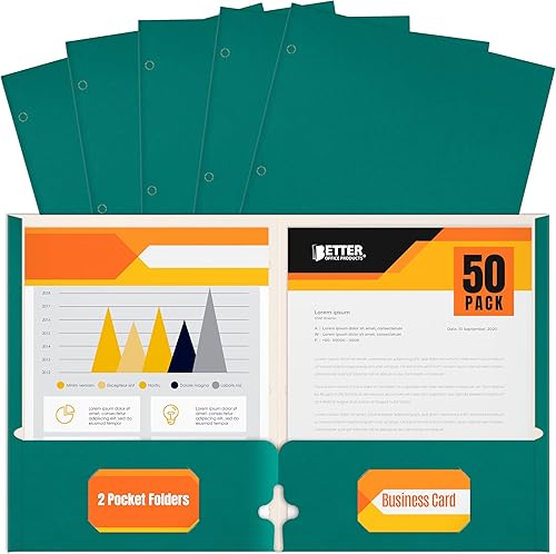 Miniatura 20 de Better Office Products Carpetas portafolio de dos bolsillos, paquete de 50 unidades, color azul, carpetas de papel tamaño carta, 50 piezas, color