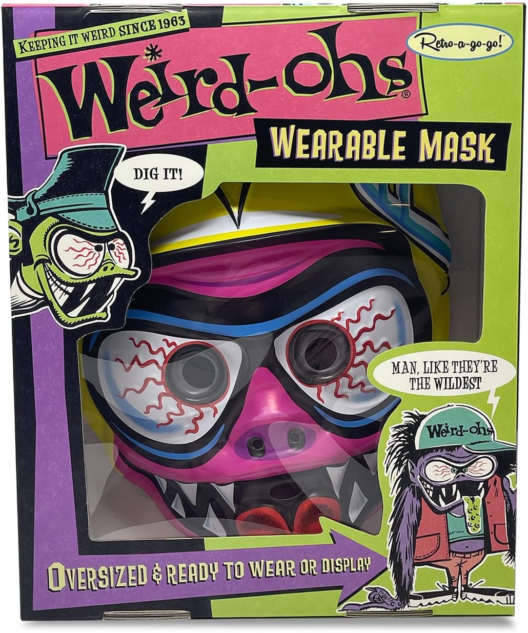 Retro-a-go-go! Wearable Mask, Adult Costume or Wall Décor Art, Digger, Pink Eye, 13'' x 10'', WEAWODPE