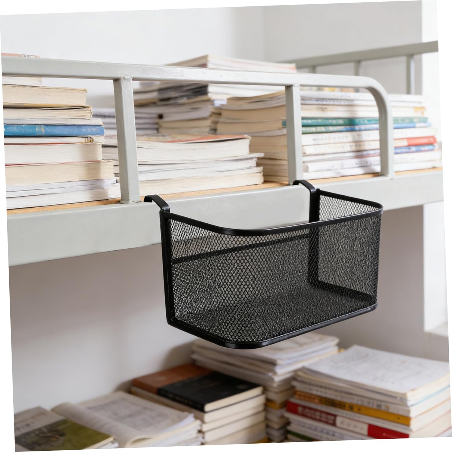 Bedside Caddy Hanging Basket for Dorm Bunk Bed, Compact Dark Shelf Organizer 28x13x15cm, Sturdy Storage for Phone, Magazine, Snacks, College Dormitory Use