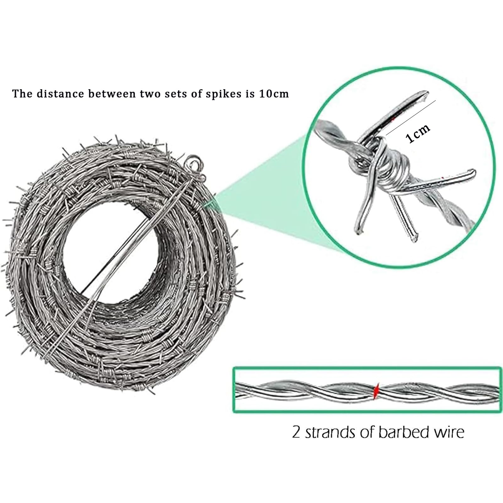 Alambre Espino 1.7mm, 4 Puntas Acero Galvanizado Alambre De Púas, Anti-Robo Alambre De Espino para Manualidades, Cercas Y Repelente De Plagas,1.7mm,100m