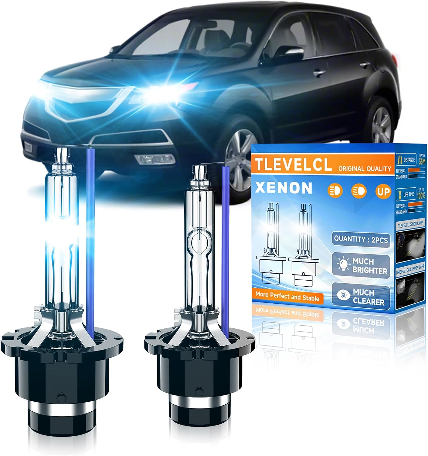 Fit for Acura 2004-2014 TL TSX 2007-2015 MDX RDX RL 2010-2013 ZDX D2S HID Xenon Headlight Bulbs, Upgraded Low Beam 35W Bi-Xenon Light Bulb Replace, 8000K White Blue, Plug and Play, Pack of 2