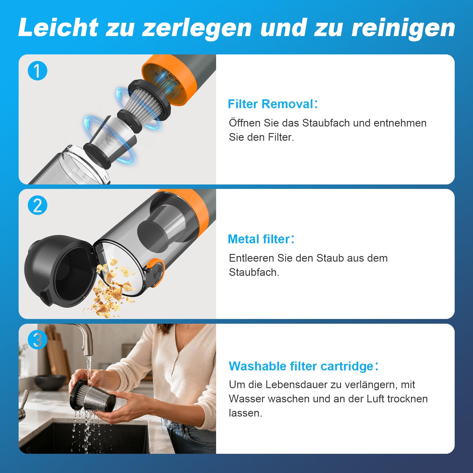 Aspirateur à Main sans Fil 4-en-1, 20kPa Aspirateur Voiture Puissant, Moteur sans Balai 87000 TR/Min, avec Affichage LED, 2 Modes de Succion, Aspirateur Compact pour Voiture, Bureau, Clavier & Maison