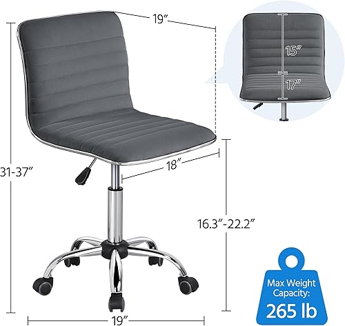 Miniatura 3 de Yaheetech 2 sillas de terciopelo con respaldo bajo, silla de escritorio giratoria sin brazos, silla de trabajo acanalada con soporte lumbar, ruedas