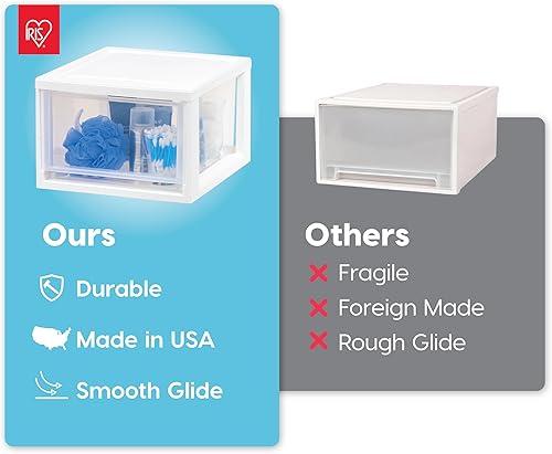 Vista 5 de IRIS USA - Paquete de 4 cajones de almacenamiento apilables, 6 cuartos de galón, plástico transparente para usar en fregadero, cocina, despensa