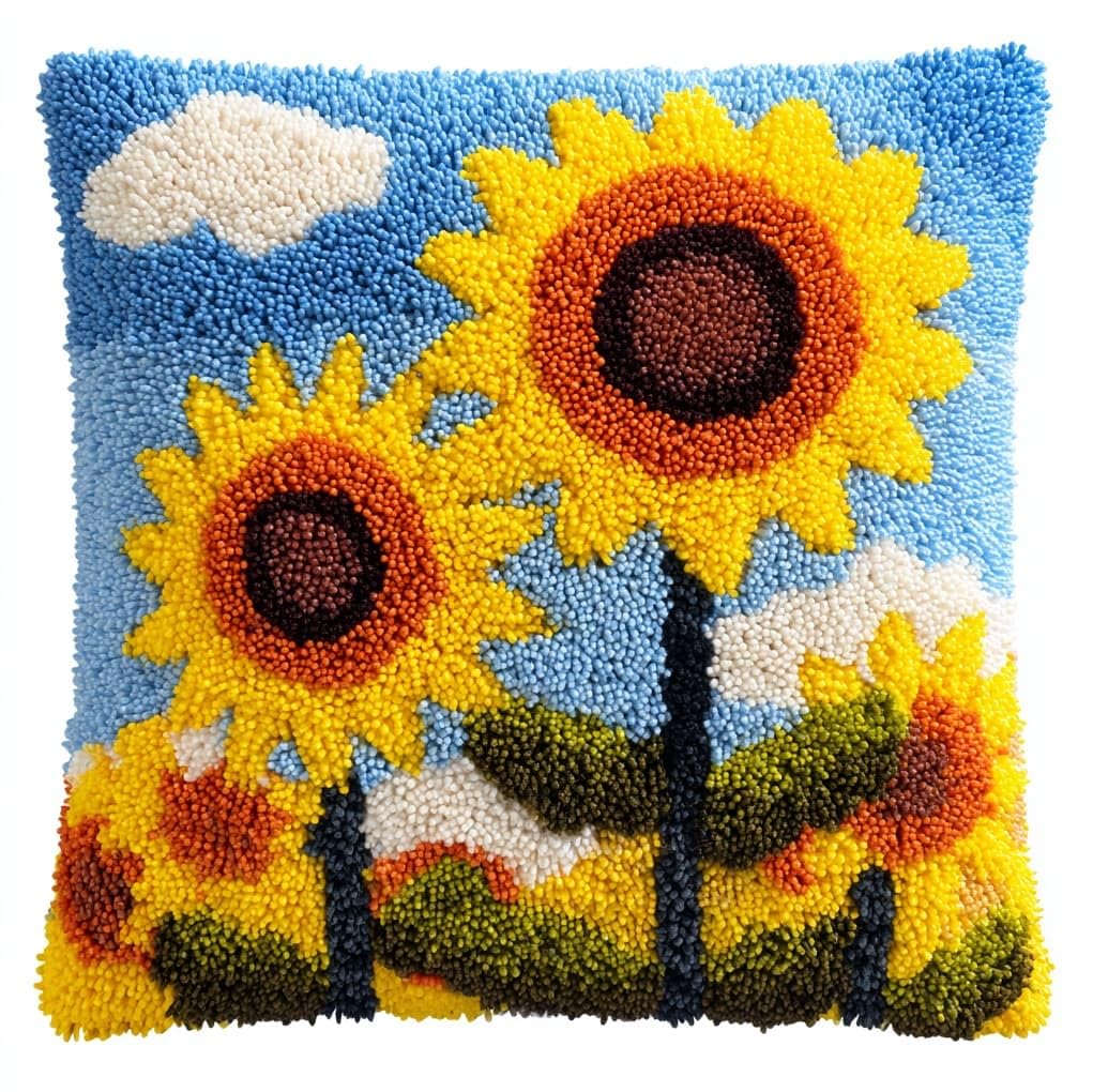 WallustrioaW Latch Hook Pillow Cover Kit,Sunflower Flowers