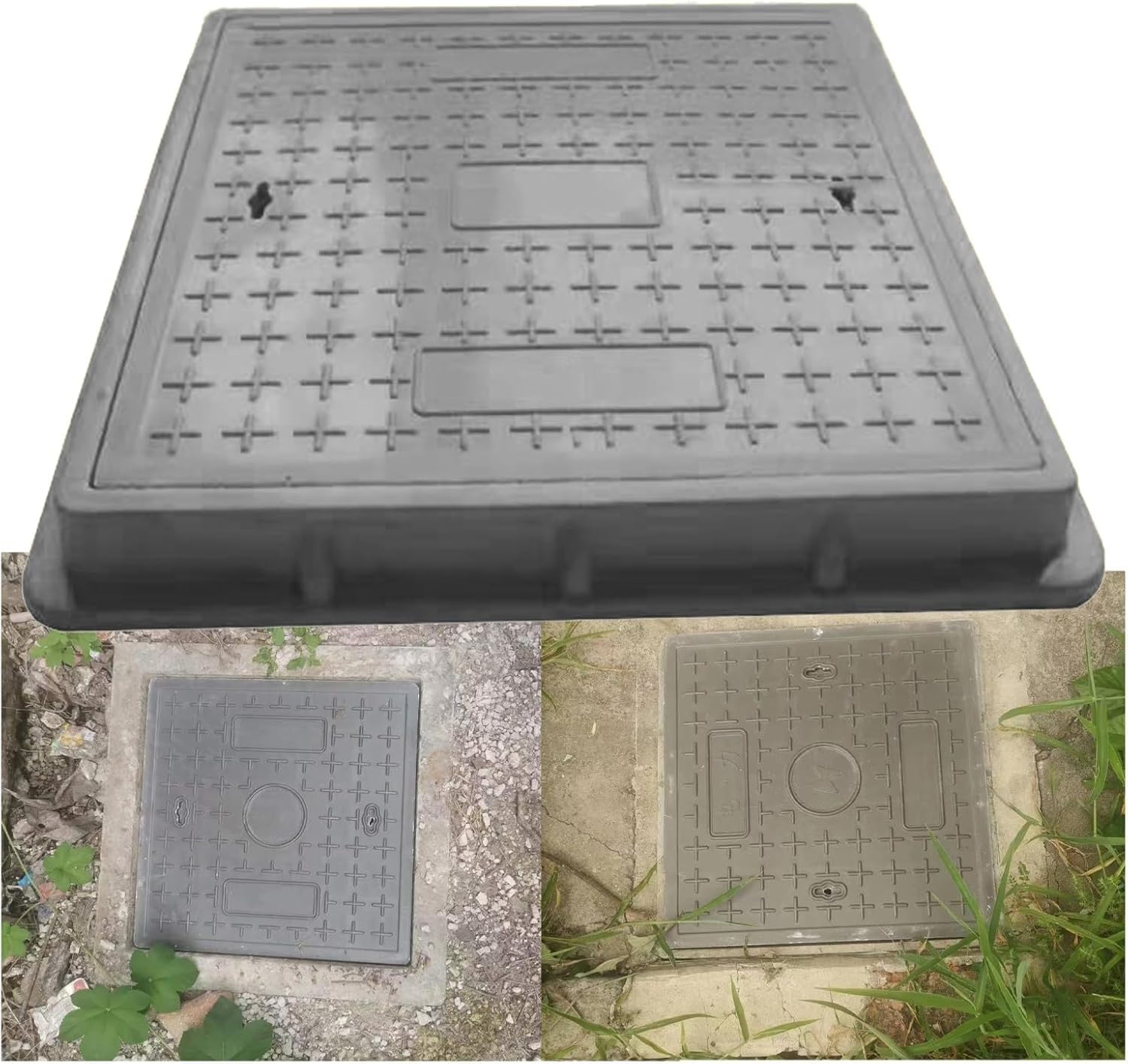 Plaque de regard en résine 50x50 cm avec cadre pour fosse septique encastrée