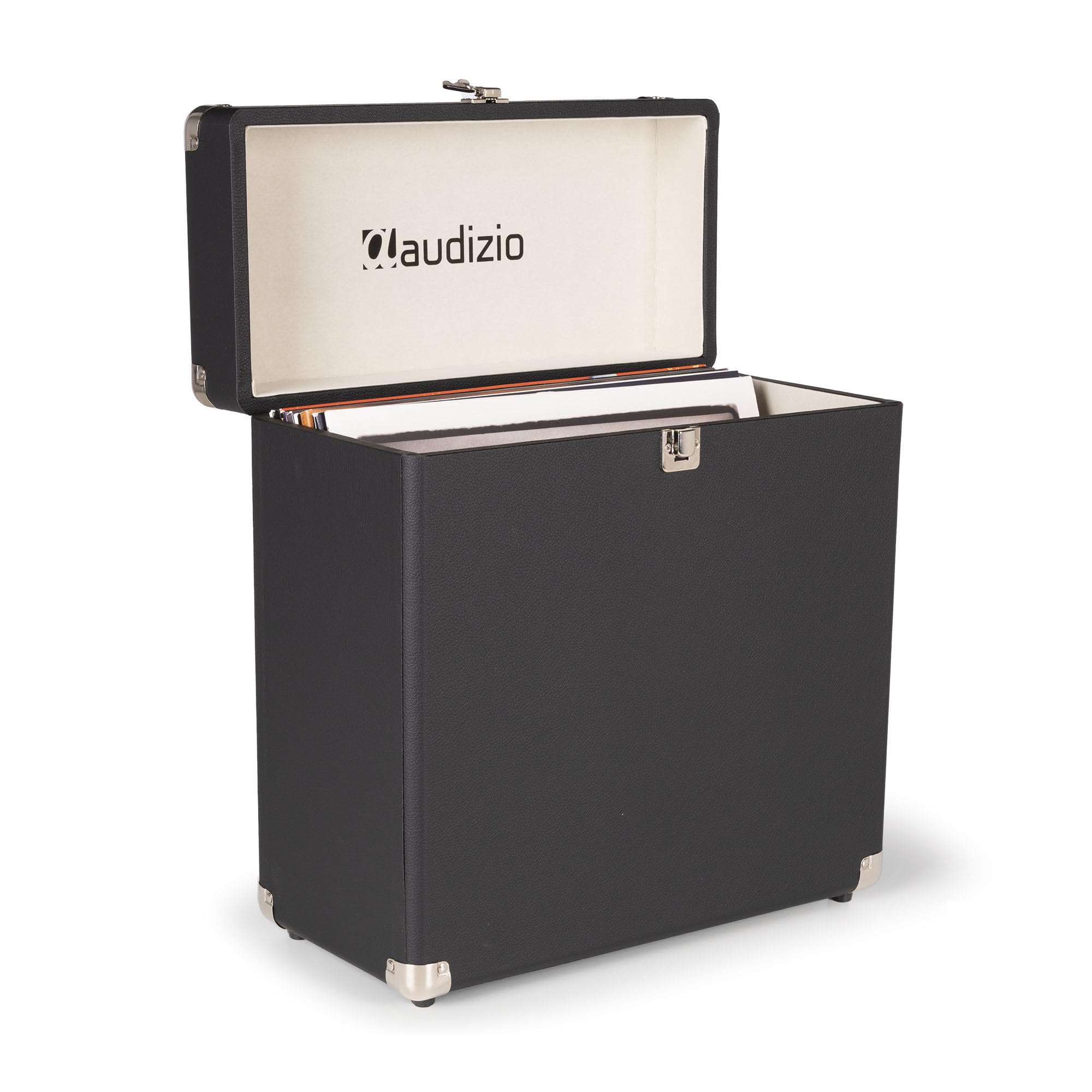 Audizio RC32 - Robuster Koffer für Schallplatten Aufbewahrung - Design Vinyl Holder - Plattenkoffer für Vinyl Aufbewahrung - Schallplatten Zubehör - Schwarz