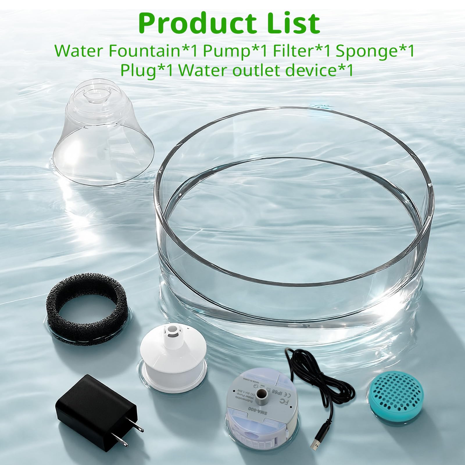 Fuente de agua de vidrio para gatos, 2,7 L, dispensador automático de agua para mascotas con bomba silenciosa, fuente de agua para gatos y perros pequeños, fácil de limpiar