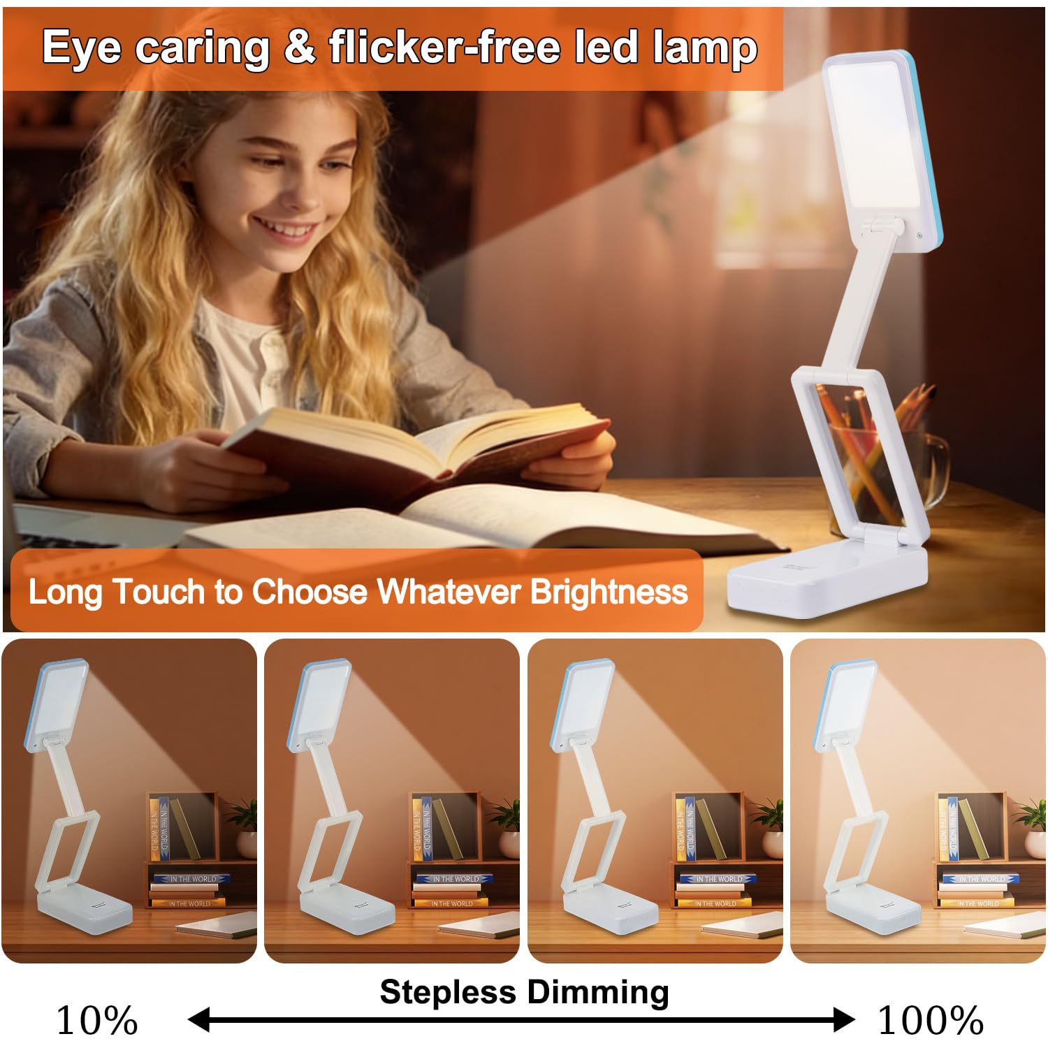 Lampada da Tavolo,LED Lampada da Scrivania Senza Fili, Lampada da Comodino Portatile Dimmerabile,2400mAh Ricaricabile Batteria Lampada Scrivania bambini, Lampada Comodino Camera da Letto