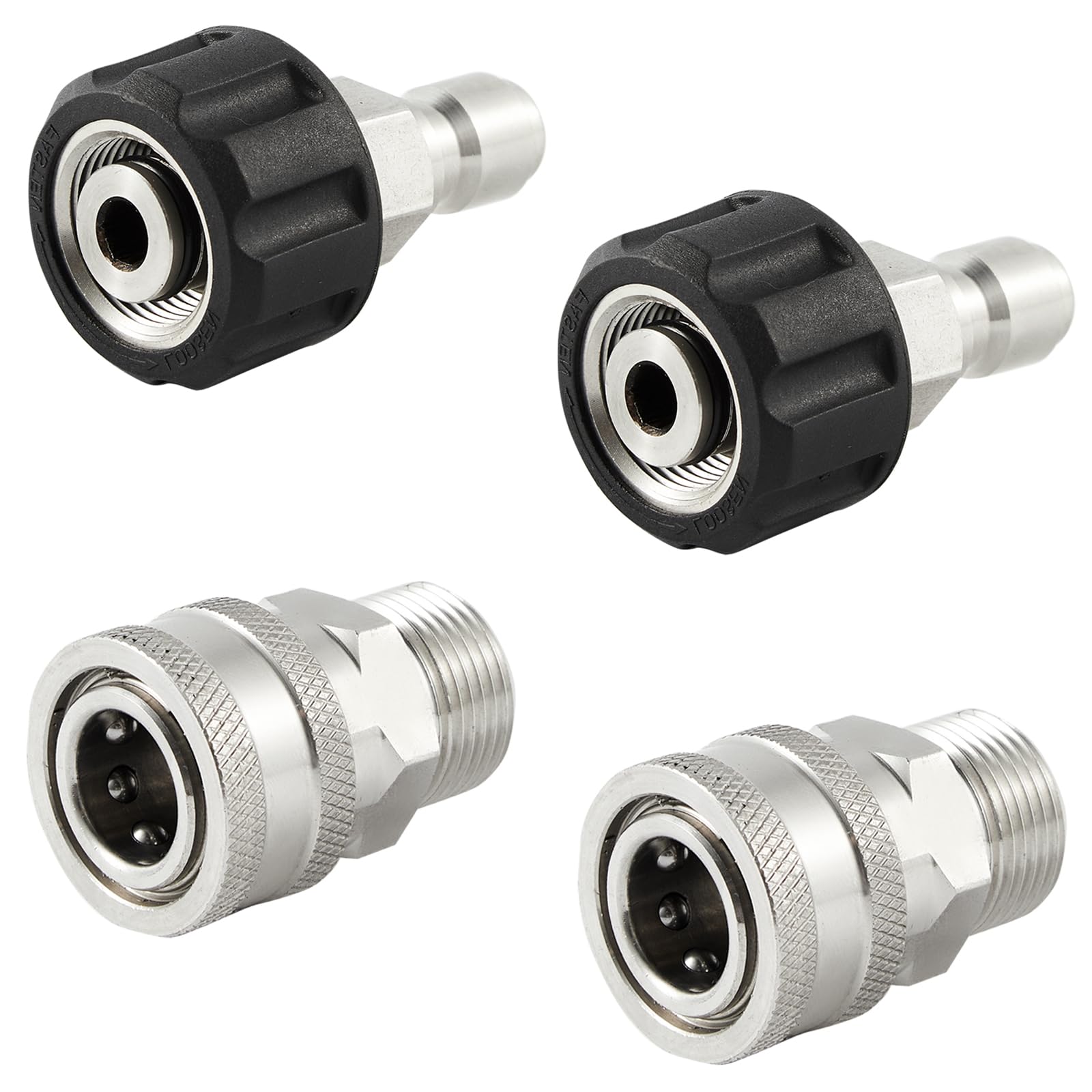 Pressure Washer Quick Connect Fittings, M22 14mm to 3/8 Inch Quick Connect Pressure Washer Hose Adapter, Stainless Steel, 4 Pieces