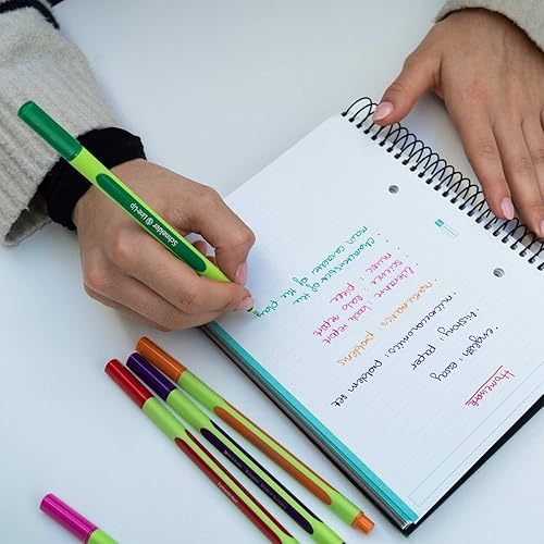 Miniatura 2 de Schneider Line-Up Fineliner, punta de fibra de 0.016in, barril verde claro, colores de tinta surtidos, soporte de caja ajustable de 32 bolígrafos