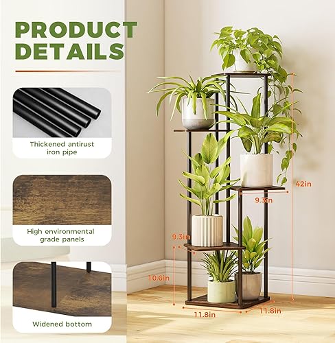 Miniatura 4 de Bamworld Soporte de esquina para plantas de interior, estante de metal de 5 niveles para múltiples plantas, soporte alto para flores para patio,