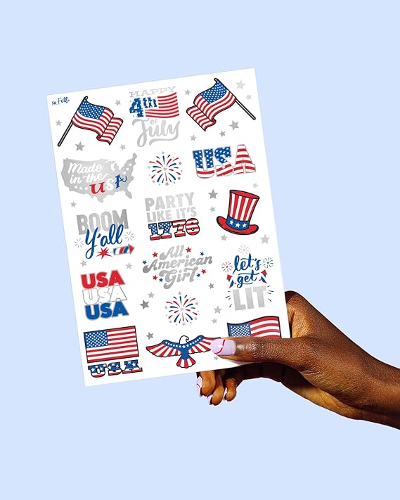 xo, Fetti Fourth of July Decorations Temporary Tattoos - 30 styles | America, Red White and Blue Party Supplies, 4th of July, USA,Memorial Day, Independence Day, Labor Day