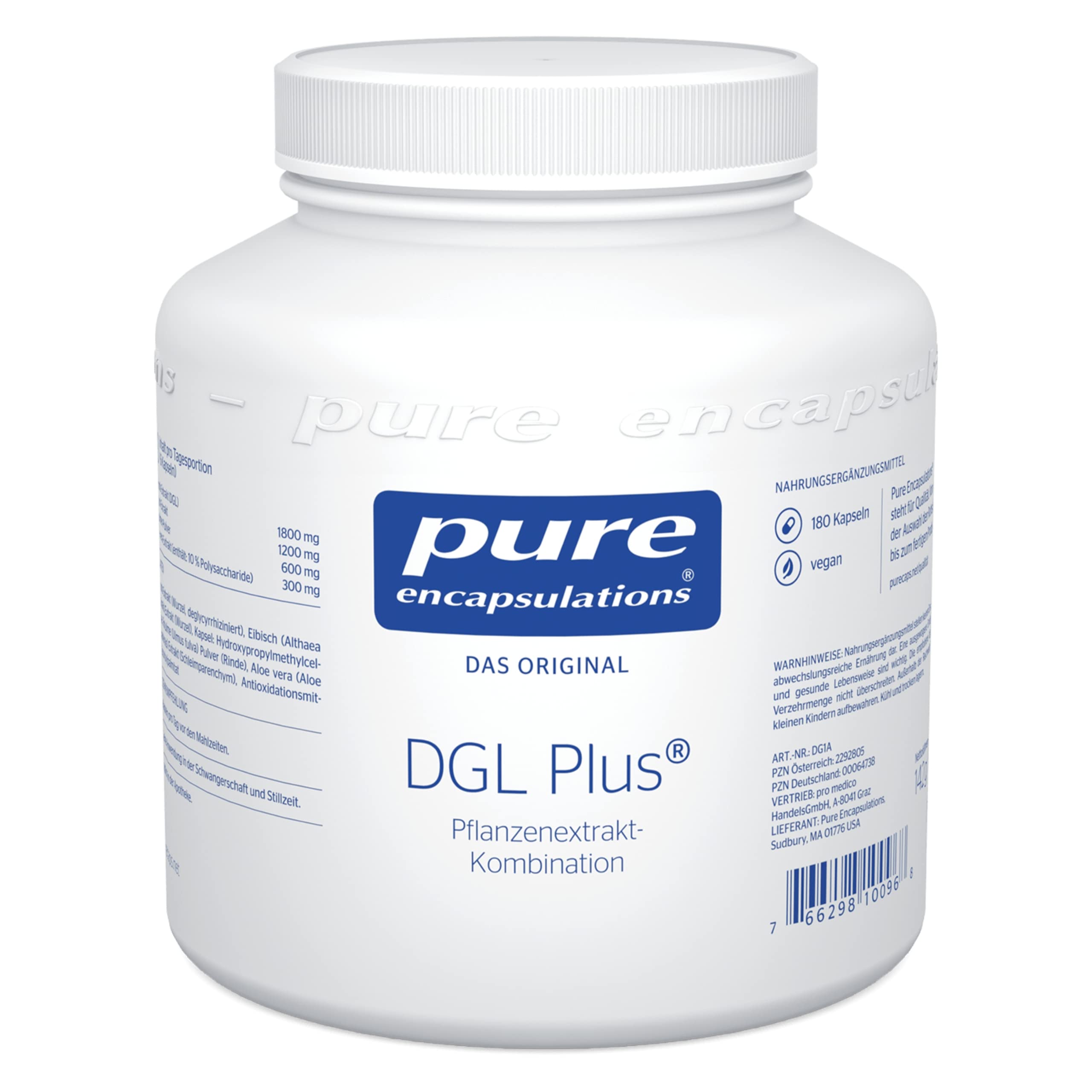 Pure Encapsulations - DGL Plus - Mit Süßholzwurzel-, Eibischwurzel- und Aloe Vera-Extrakt - Vegan und Glutenfrei - 180 Kapseln