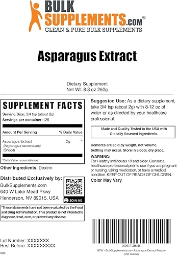 Miniatura 9 de BulkSupplements. Com Polvo de extracto de espárragos, suplemento de espárragos, polvo Shatavari, sin gluten, 0.07 oz por porción, 2.2 lbs (2.2