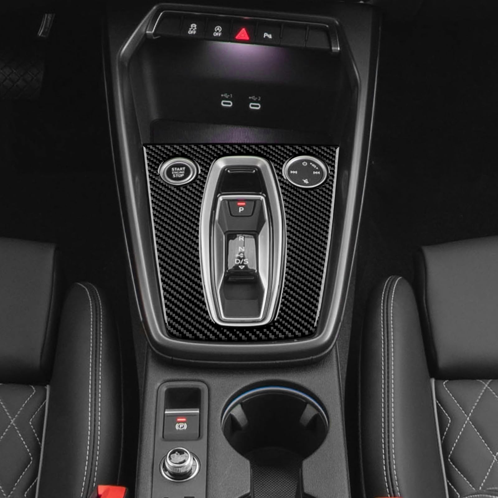 KUNGKIC Per Audi A3 S3 8Y 2025 2026 in fibra di carbonio auto centrale console cambio telaio esterno decorazione pannello adesivo accessori interni (cambio automatico, nero)