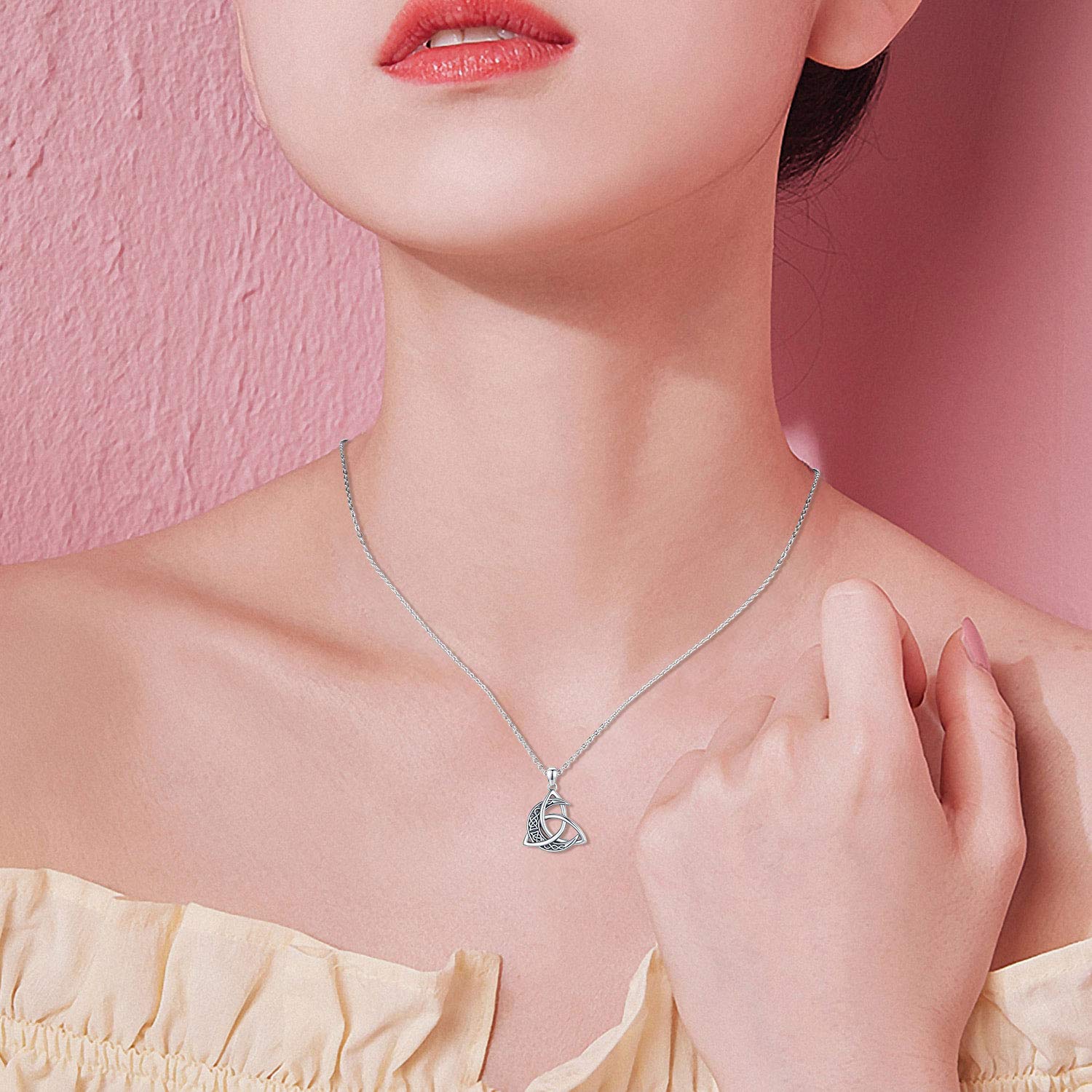 Midir&Etain Keltische Kette 925 Sterling Silber Keltische Mond Anhänger Halskette Keltischer Knoten Schmuck Geschenke für Damen Frauen Mädchen Männer