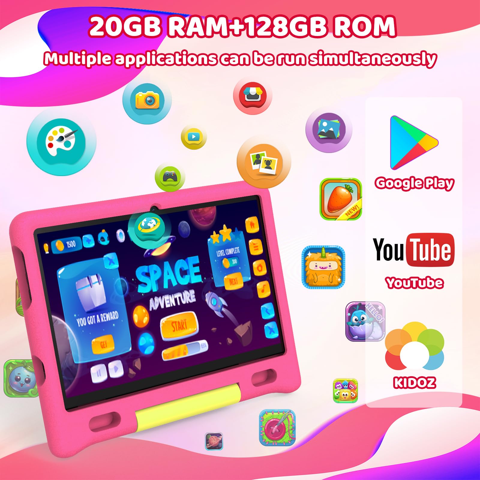 Octa Core - Tablet per bambini da 10 pollici con 16 GB di RAM, 128 GB di ROM, TF da 1 TB, Android, Wi-Fi 6/BT 5.3, Widevine L1, 5000 mAh, controllo parentale