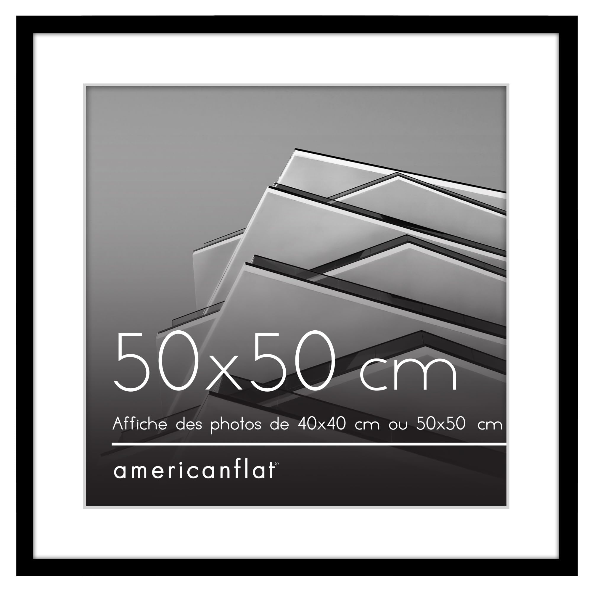 Cadre photo Americanflat noir en plexi poli rigide avec passe-partout