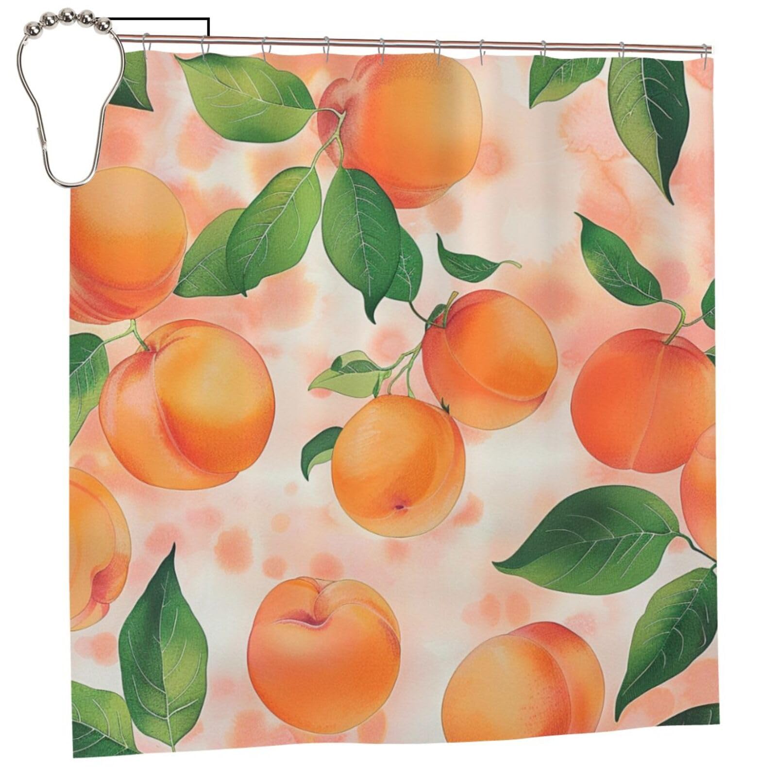 BWWHCCTI Peach Printed Shower Curtain With 12 Iron Hooks Opaque Quick Drying Waterproof Shower Curtains Sets For Bathroom 183x183 CM