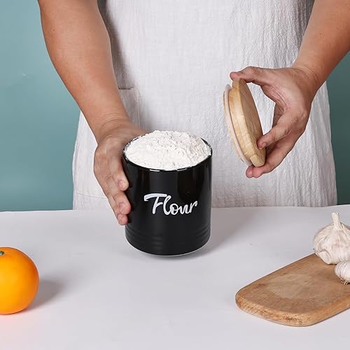 Miniatura 4 de LEETOYI Contenedores de almacenamiento de alimentos de porcelana con tapa, 4.5 pulgadas, 31 onzas, harina etiquetada negra