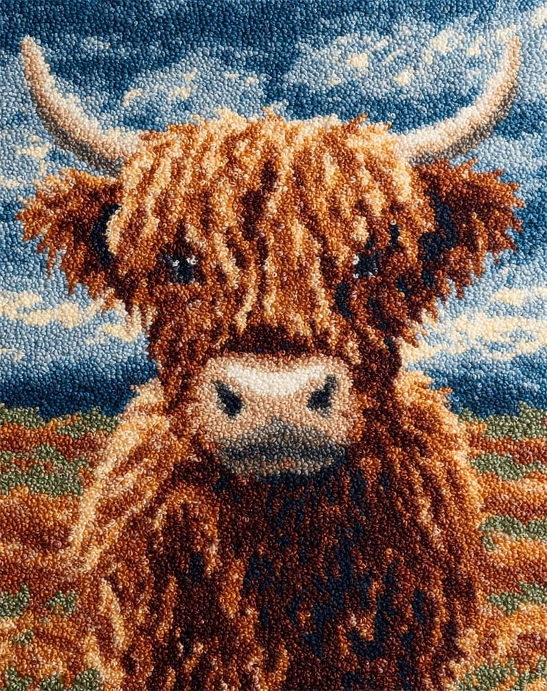 FWRTYCB Latch Hook Kits Rug Scottish Highland Cow
