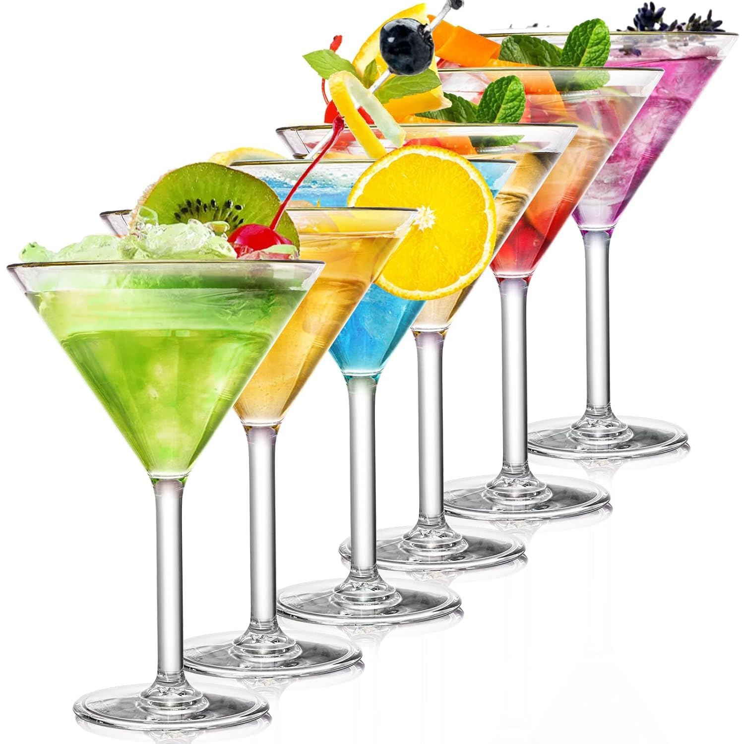 Hyper Mart Set of 6 Unbreakable Martini Glasses, 300ml/9 Ounce Cocktail Glasses for Whiskey, Margarita, Manhattan, Holiday, Party, Reusable, Break Resistant, Clear Polycarbonate Plasticware