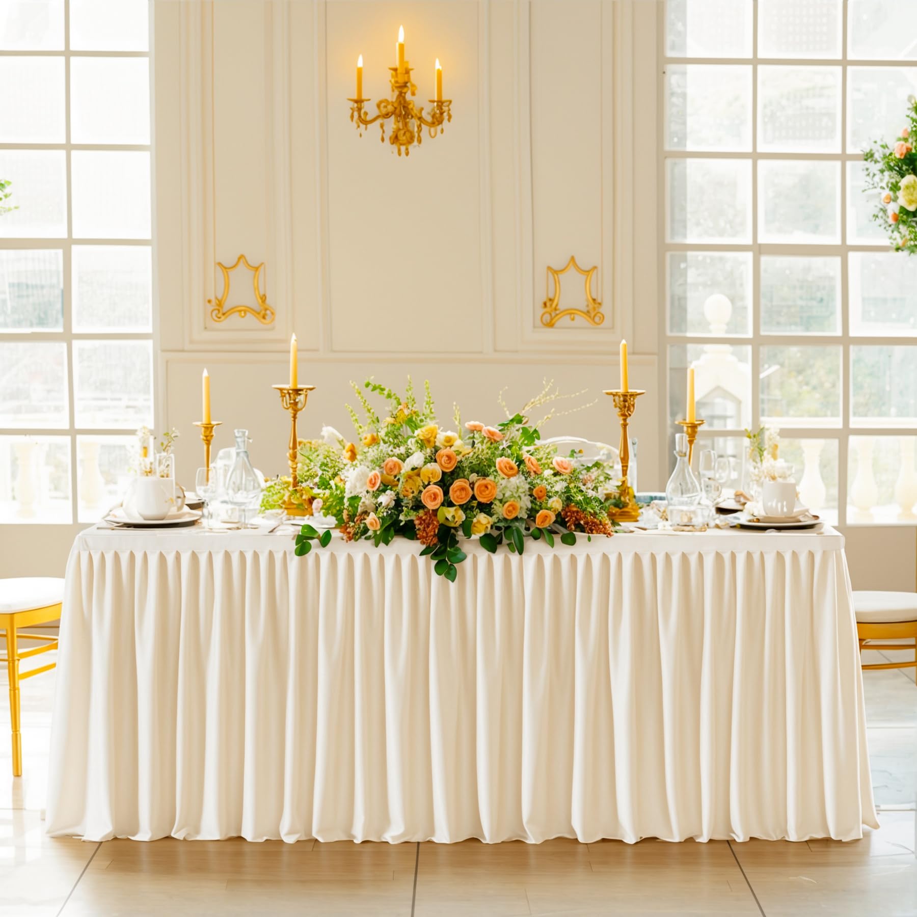 Photo 1 of ***STOCK PHOTO REFERENCE ONLY***
Wish Care Light Champagne Table Clothes for Rectangle Tables 6ft, Wrinkle Resistant Fitted Table Cloth with Pleated Ruffle Skirts for Banquet Wedding Baby Shower Folding Tables