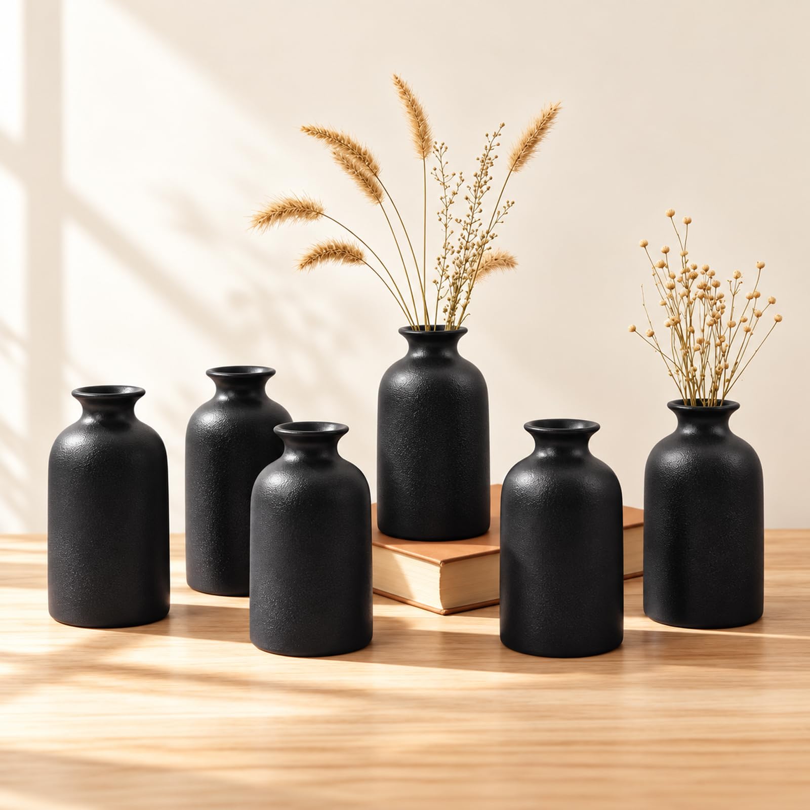 Set di 6 vasi neri in ceramica per fiori e piante da appartamento, vasi decorativi moderni e minimalisti, vasi in ceramica per centrotavola, casa, scaffale, ufficio, tavolo, decorazione per