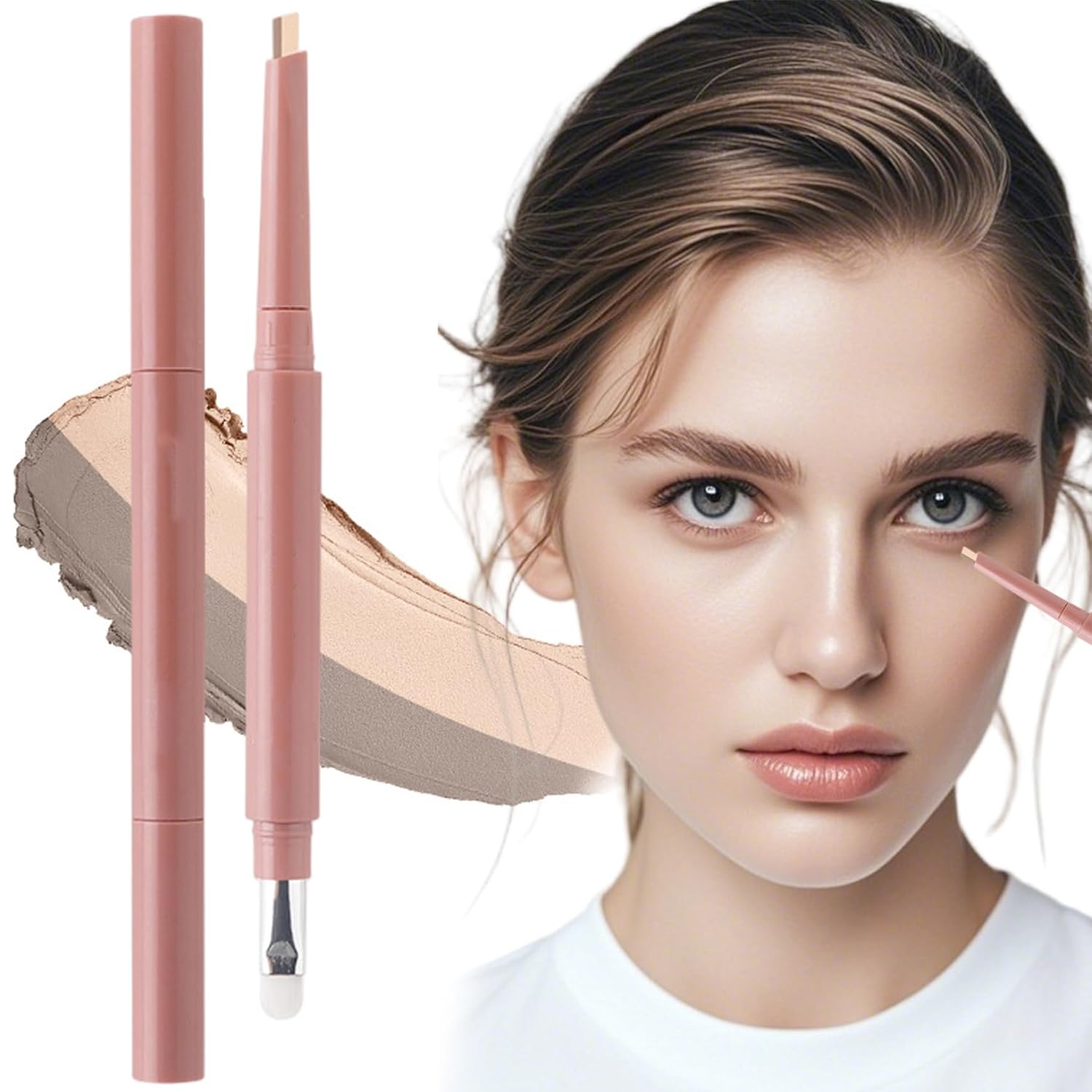 Korean Eyebrow Highlighter Pencil Dual-Ended - Waterproof Contour Stick for 3D Eyebrows, Natural Makeup Pen for Precise Brow Definition, Style-1..