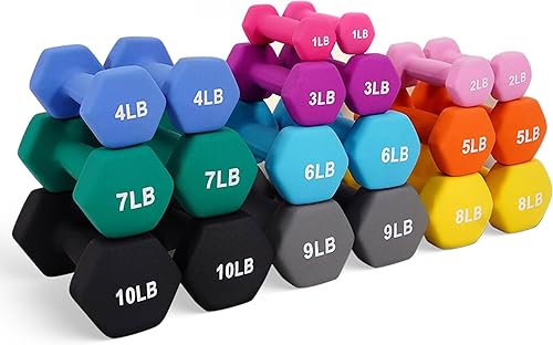 Vista 7 de BalanceFrom Neoprene Coated Iron Dumbbell Hex Weights Set with Stand – Color-Coded or Black Options with Non-Slip Grip for Strength Training