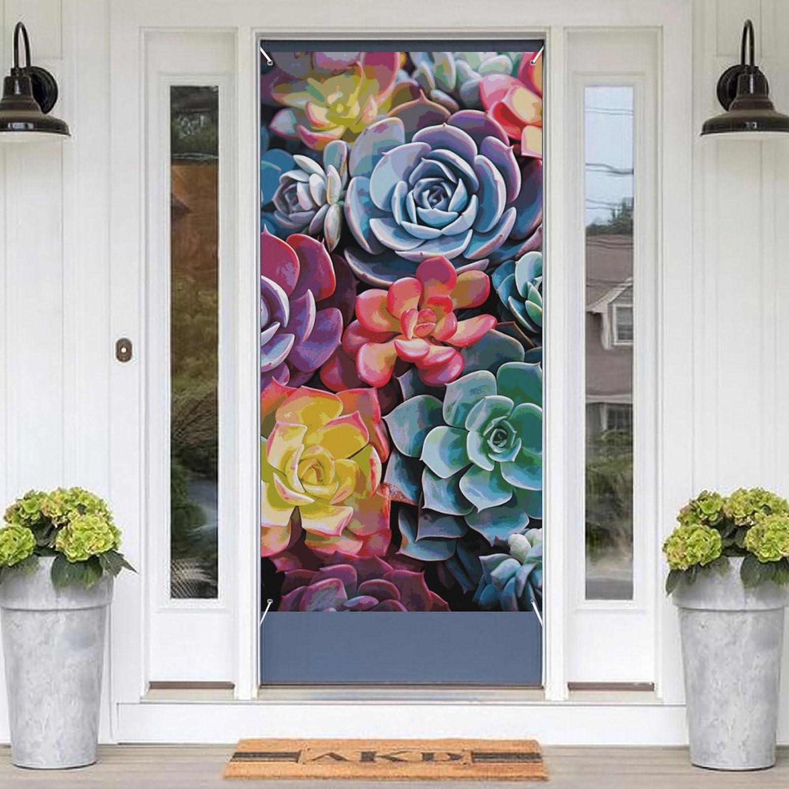 KLOPH Door Cover Decoration Welcome DoorBanner Porch Sign Photo Background Door Curtains for Doorway Privacy Window Curtain Colorful Succulent Porch Cover Indoor Outdoor Decor 70.9x35.4in
