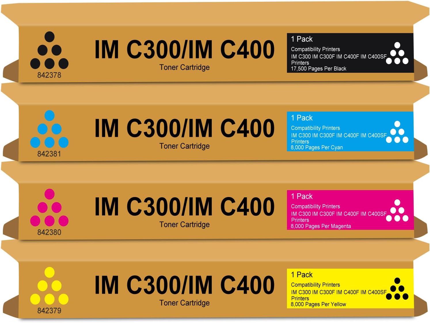 Vylent IM C300/IM C400 Toner Cartridge Replacement for Ricoh 842378 842381 842380 842379 Toner Cartridge for Ricoh IM C300 IM C300F IM C400F IM C400SF Printers Ink 4-Pack