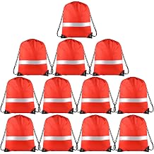 KUUQA 12 Pcs Red Drawstring Backpacks with Reflective Strips - Polyester, 15.7" x 13.4", Ideal for Yoga, Sport, Travel