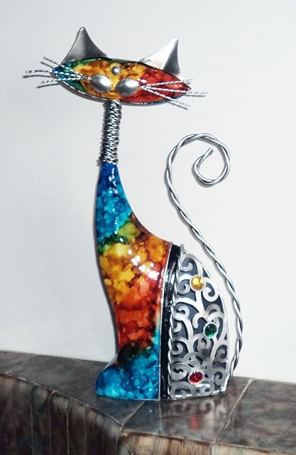 Juliana Natural World Hand Painted Metal Cat Statue 33cm