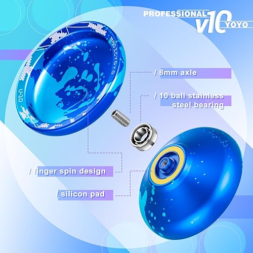Miniatura 5 de Yoyo Yoyo V10 profesional que no responde - Yoyo giratorio de dedo para niños principiantes, trucos de yoyo de metal profesional para adultos