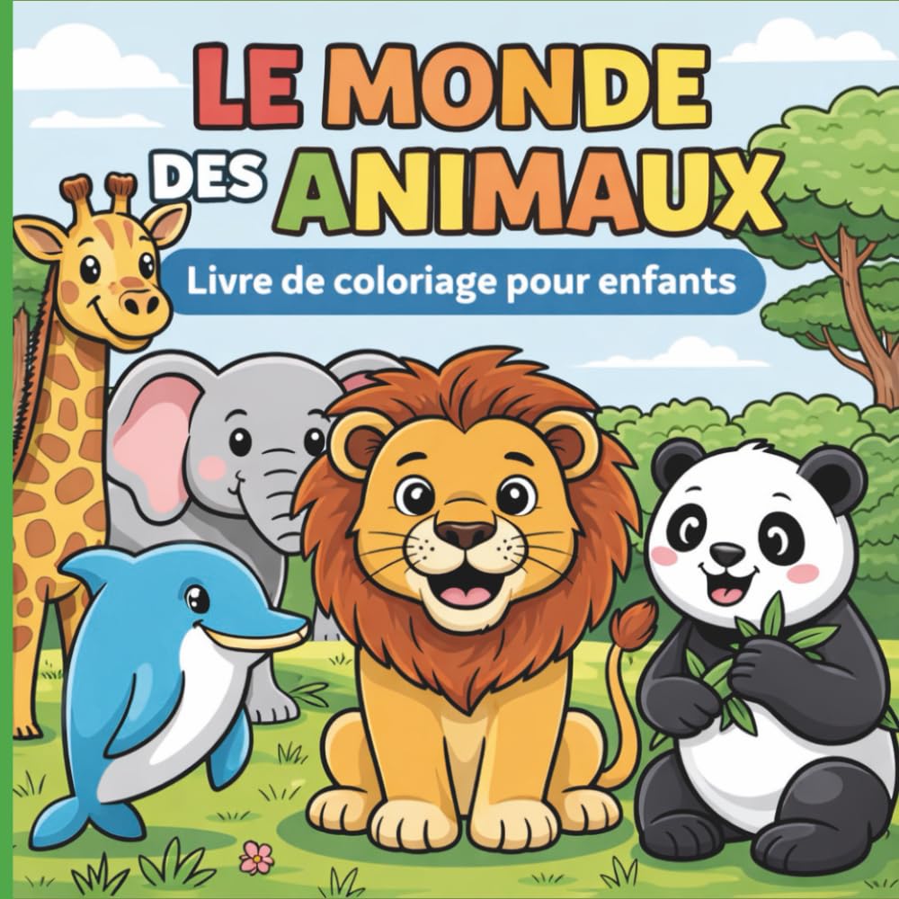 LE MONDE DES ANIMAUX – Livre de Coloriage: Grand cahier de 50 dessins simples et amusants – idéal pour enfants 3–6 ans, maternelle et débutants
