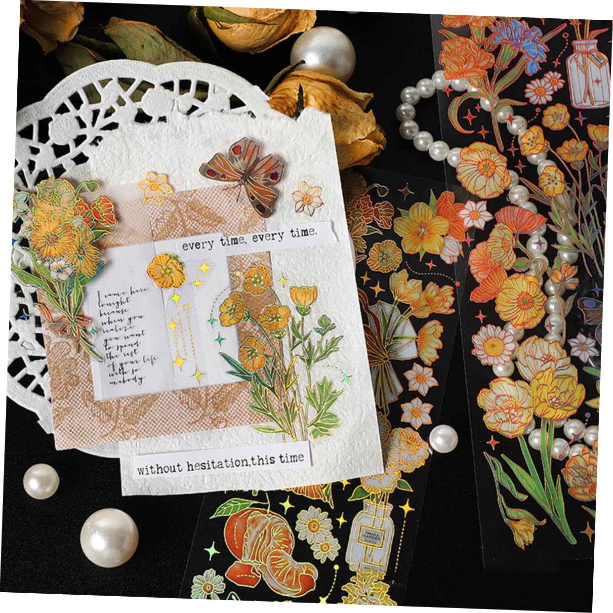 NUOBESTY 5pezzi Adesivi Floreali Retro Per Scrapbook e Decorazioni Pacchi Di Stickers Autoadesivi Pet Decorazioni Versatili Per Laptop Libri e Mobili Facile Applicazione Materiale Durevole