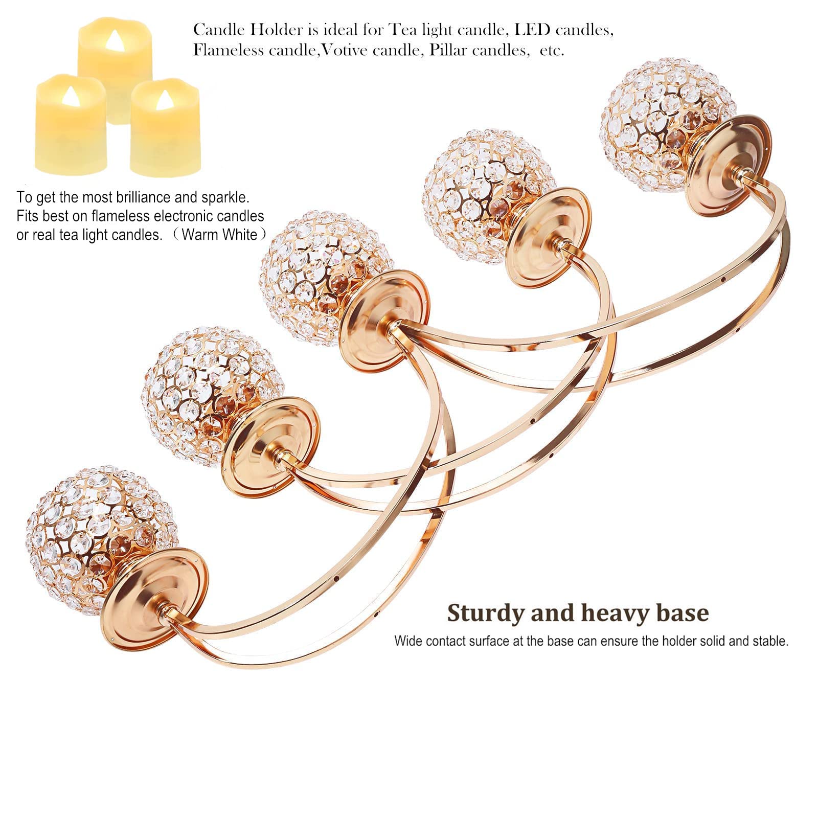 Snapklik.com : Large Size 5 Arms Gold Crystal Candle Holders Bling