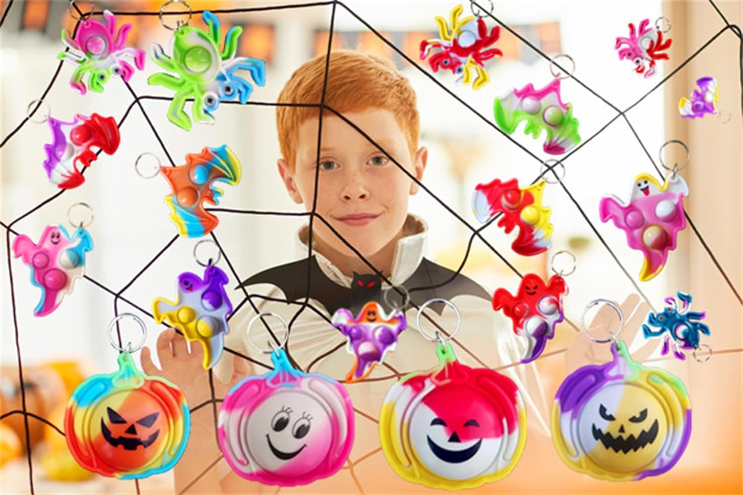 100 Packs Bulk Halloween Pumpkin Spider Ghost Bat Fidget Mini Pop for Kids Party Favors and Classroom Students Gifts