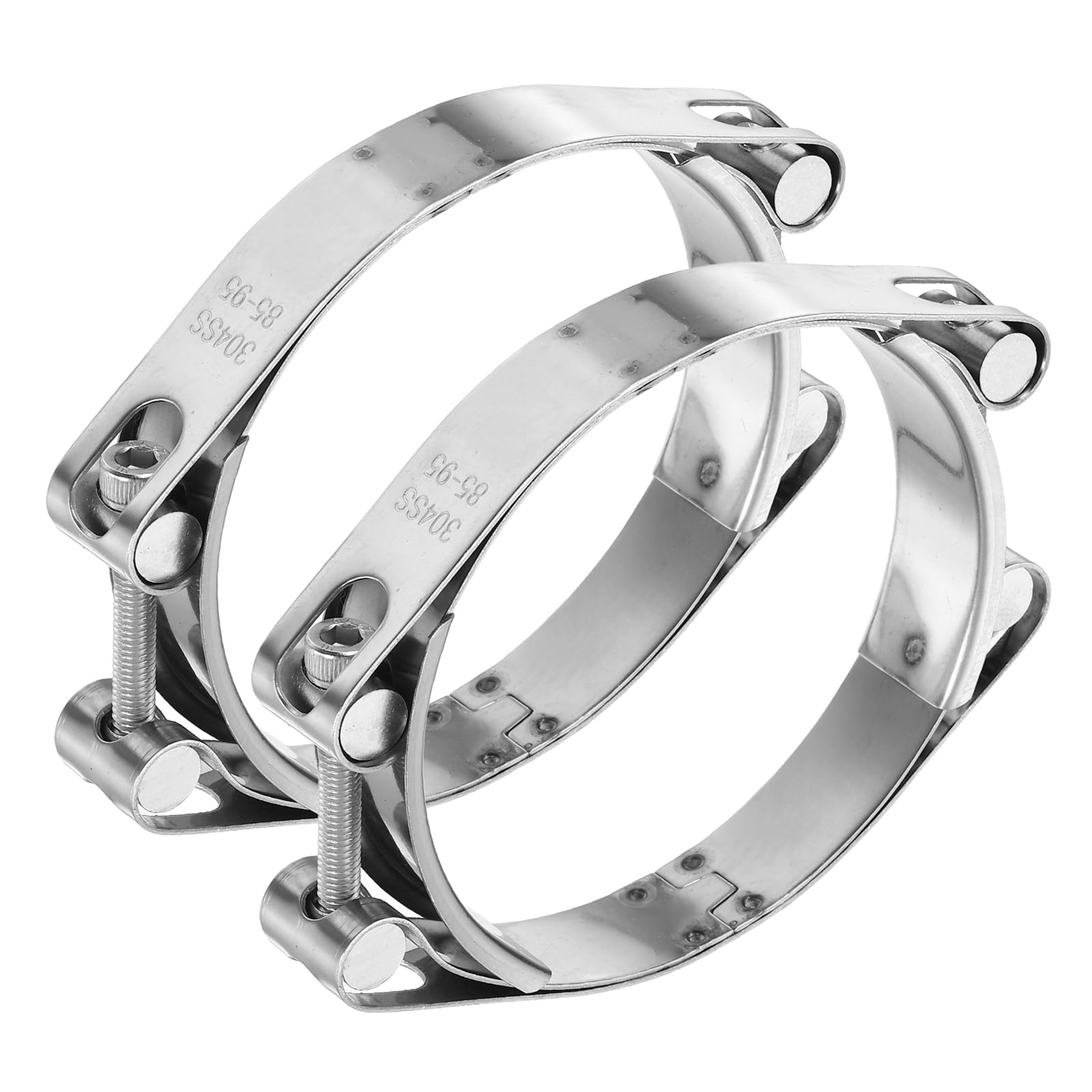 sourcing map 2pcs T-Bolt Hose Clamp 85-95mm (3.4-3.7") 304 Stainless Steel Double Head Adjustable Intake Radiator Tube Clamps for Automotive Plumbing Industrial Intercooler Pipe