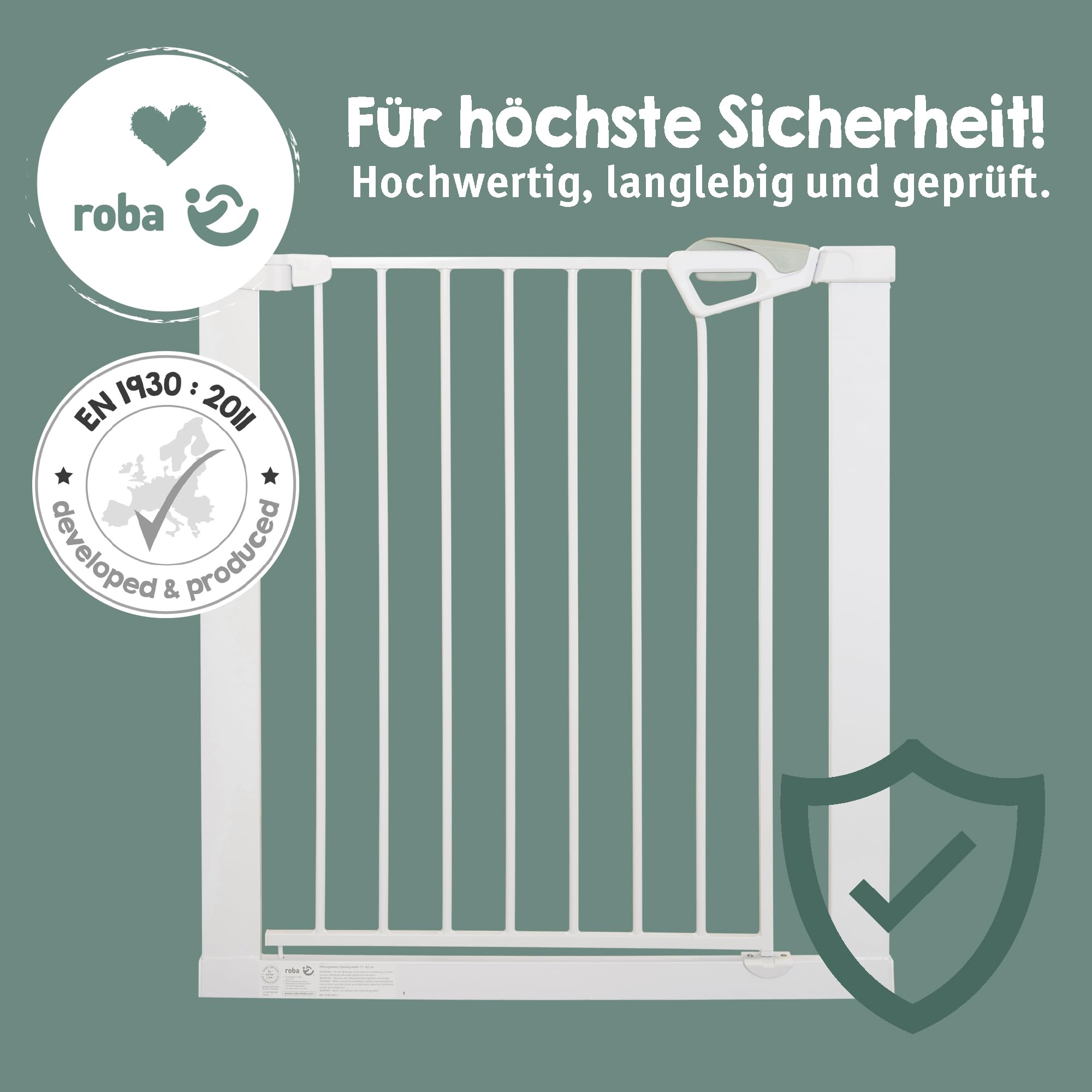 roba barrera de seguridad easySafe+ para puertas y escaleras metal ajustable 75-82 cm extensible hasta 110 cm TÜV cierre con indicador tope 90° sin taladrar para niños 0-24 meses blanco